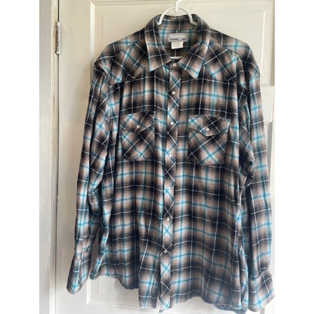 Wrangler Wrancher Shirt Men's Size XXLarge Wester Pearl Button Snap Front
